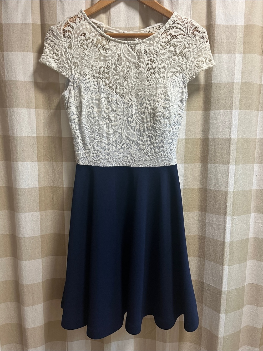 B Darlin White Lace Bodice Navy Midi Dress